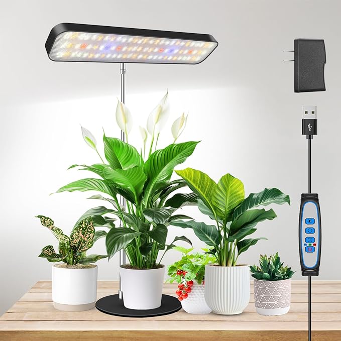 Grow Lights for Indoor Plants, Full Spectrum Table Plant Lights for Growing Small Plants, 5000K White Light LED Indoor Plant Light with Base, 26 Inch Height Adjustable, 6/12/16H Timer