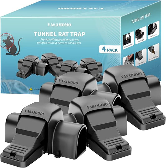 Large Rat Trap, Humane Dual-Entry Tunnel Traps for Rat, Mice & Chipmunks, Instant Kill Rodent Snap Trap with Sensitive Trigger and Powerful Jaws, for Both Indoor & Outdoor,Pack of 4