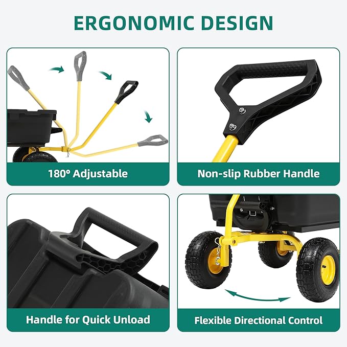 800lb Garden Dump Cart, Heavy Duty Wheelbarrow Dump Wagon with 4 Wheels&Quick-Release Dumping, Utility Wagon Carts for Halloween Pumpkin Hauling Yard, Farm and Garden(Yellow)