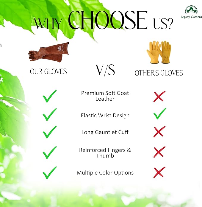 Leather Gardening Gloves for Women & Men, Long Garden Gloves, Cowhide Gauntlet Rose Pruning Thorn Resistant, Forearm Protection, XL, Brown