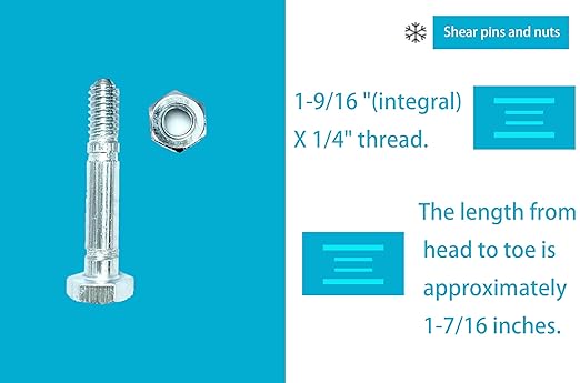Shear pin and nut Set of 10, Suitable for Ariens 532005 53200500 510016 51001600, Compatible with Ariens Classic 24E, Compact 20, Compact 24, Compact Track 24, SNO Tek 20 120V Snow Blower