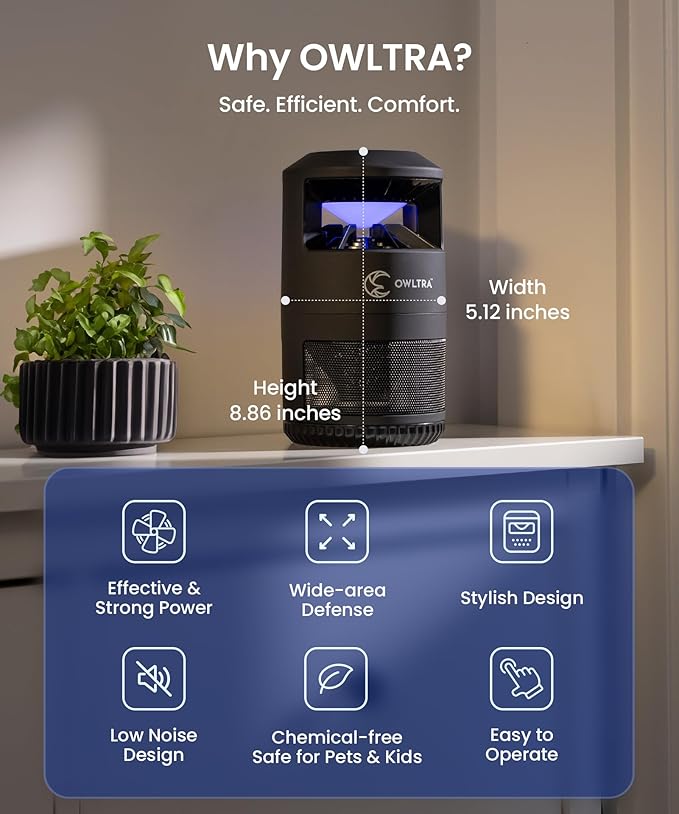 IMT-L60 Indoor Electric Insect Trap, Catcher & Killer Lamp for Fruit Flies, Mosquitos, Moths, Gnats, and More with UV Light Attraction and Fan Suction, Black