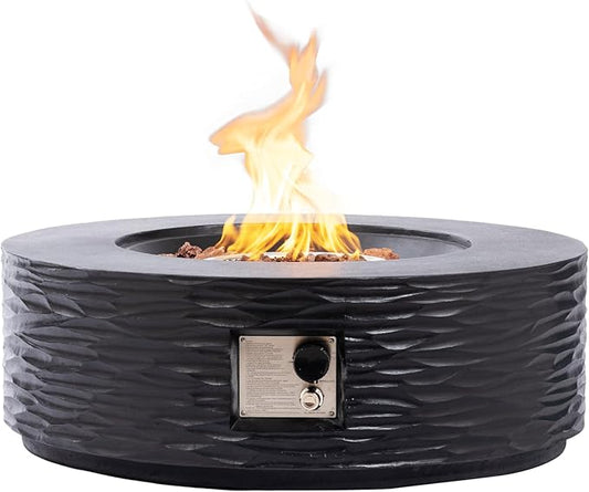 Round Fire Pits, 35 in Round Outdoor Propane Gas Fire Pit Table, 50000 BTU FirePit for Outside Patio with Rain Cover, Lava Rocks for Backyard & Deck, Black