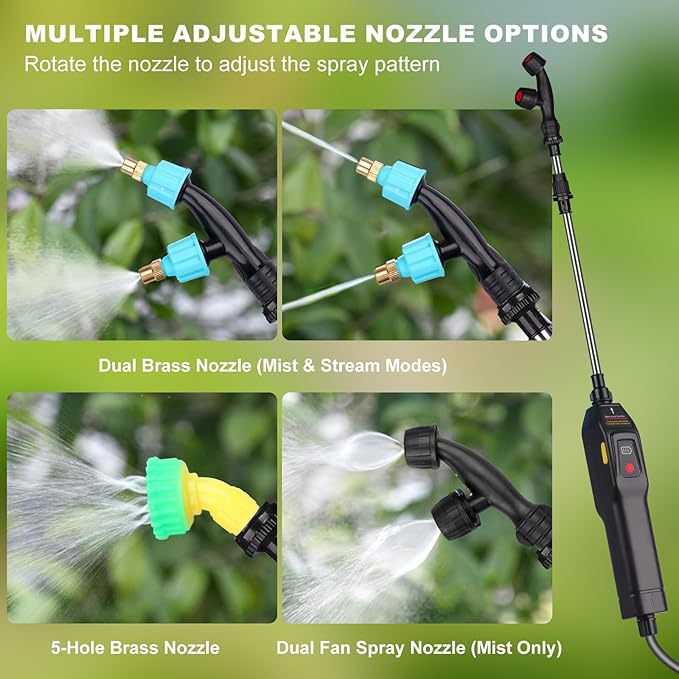 Battery Powered Garden Sprayer 2.4 Gallon Electric Pump Backpack Sprayer with USB Rechargeable Handle, Telescopic Wand, Adjustable Strap and 3 Mist Nozzles for Yard, Lawn, Cleaning 9L