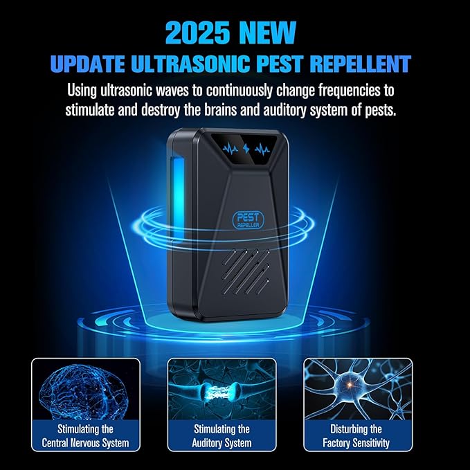 6 Packs Ultrasonic Pest Control Repeller, Electronic Pest Repellent Plug in Indoor for Insect Roaches Spider Ant Bug Mosquito Mouse Repellent for House Kitchen Garage Warehouse (Black)