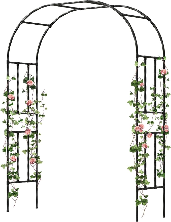 Twira Garden Arch Trellis, 7.9FT(240cm) Metal Garden Arbor Trellis for Climbing Plants Outdoor, Large Wedding Arch for Ceremony, Black Archway Trellises Decoration for Lawn, Patio, Backyard