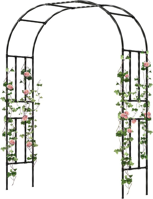 Twira Garden Arch Trellis, 7.9FT(240cm) Metal Garden Arbor Trellis for Climbing Plants Outdoor, Large Wedding Arch for Ceremony, Black Archway Trellises Decoration for Lawn, Patio, Backyard