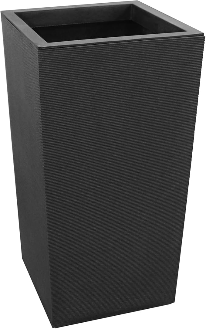 Tierra Verde Indoor & Outdoor Self-Watering Square Planter, Citadel Horizon, 13.5" x 26", Black - Planting Containers for Plants and Flowers - Gardening and Landscaping Accessories