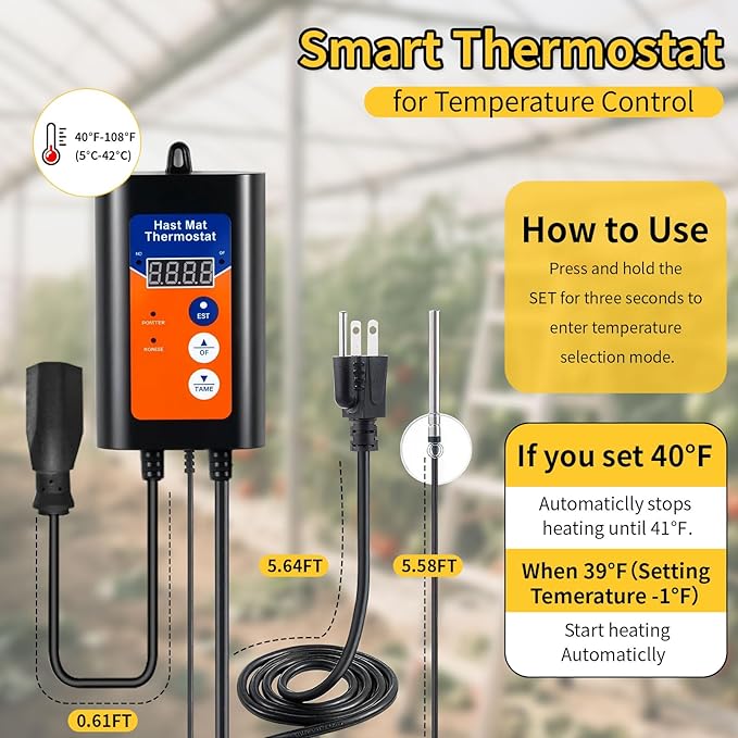 Greenhouse Heater with Digital Thermostat, 1500W/750W Electric Grow Tent Heater, IPX4 Waterproof, Overheat Protection, Fast Heating for Patio, Flower Room, Green House, Ourdoor