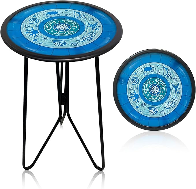 LIFFY Outdoor Side Tables, 12" Weather Resistant Small Balcony Table Patio Side Table, Indoor Small Round Home Decorative End Table, Plant Stands Table Outside, for Pool Beach Yard Balcony Garden