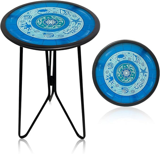 LIFFY Outdoor Side Tables, 12" Weather Resistant Small Balcony Table Patio Side Table, Indoor Small Round Home Decorative End Table, Plant Stands Table Outside, for Pool Beach Yard Balcony Garden