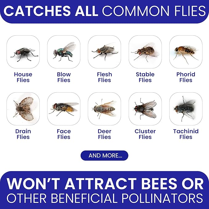 Fly Traps Outdoor Fly Trap for Patio. 2 Large Non-Toxic Pre-Baited Flies Bags Outdoor Disposable. Big Hanging Bug Catchers for All Filth Flies Killer for Outside Bug Control in Yard Horse Ranch