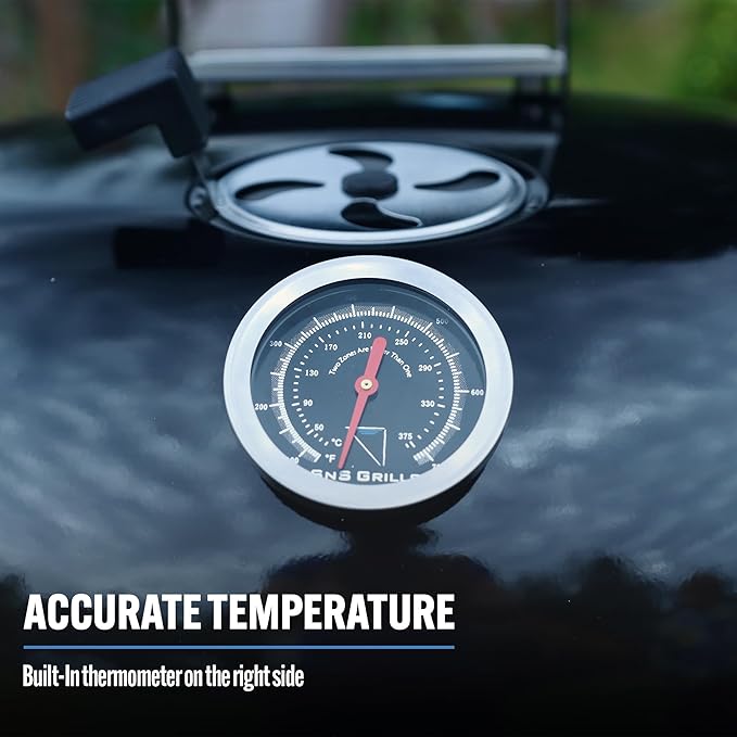 SnS Grills MasterKettle Charcoal Grill and Smoker with Patented Slow ‘N Sear Deluxe Insert, EasySpin Grate for Two-Zone Cooking and Integrated Table, Low ‘N Slow Smoking and BBQing - Black 22-Inch