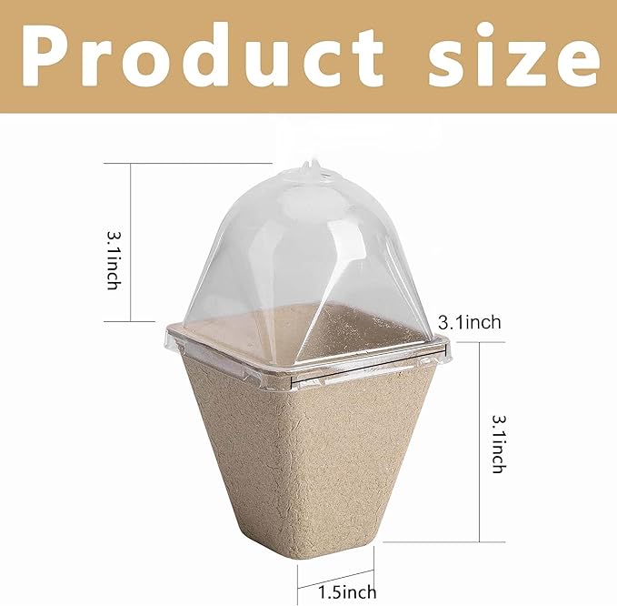 40 Pcs Square Biodegradable Seed Starter Pots with Humidity Dome - 3.1 Inch Square Planter for Outdoor Garden Vegetable Flower Germination