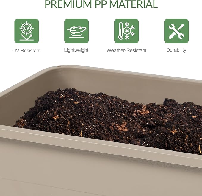 Aoodor 30" x 14" x 29" Raised Planter Box with Legs, Storage Shelf, Drainage Plug, and Water Level Indicator, for Vegetables, Flowers, Herbs, Outdoor Use, Set of 3, Khaki