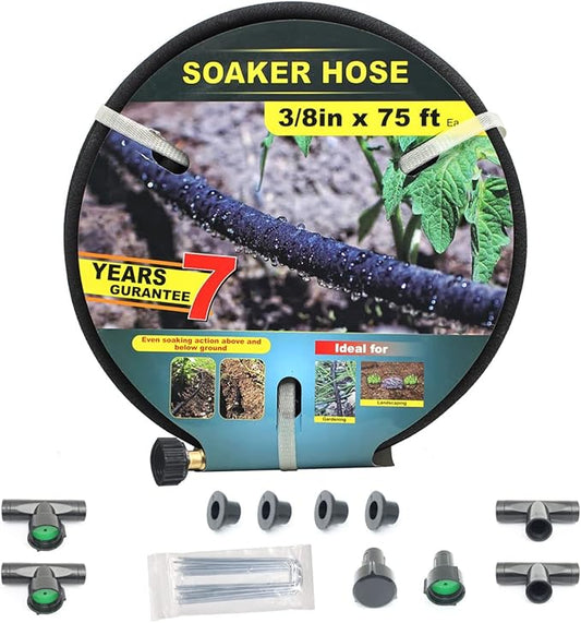 Taisia 3/8 inch Soaker Hose 75ft Water Drip Hose Round Garden Hoses Saves 70％ Water Perfect Delivery Great for Garden Flower Bed (3-8-75FT)