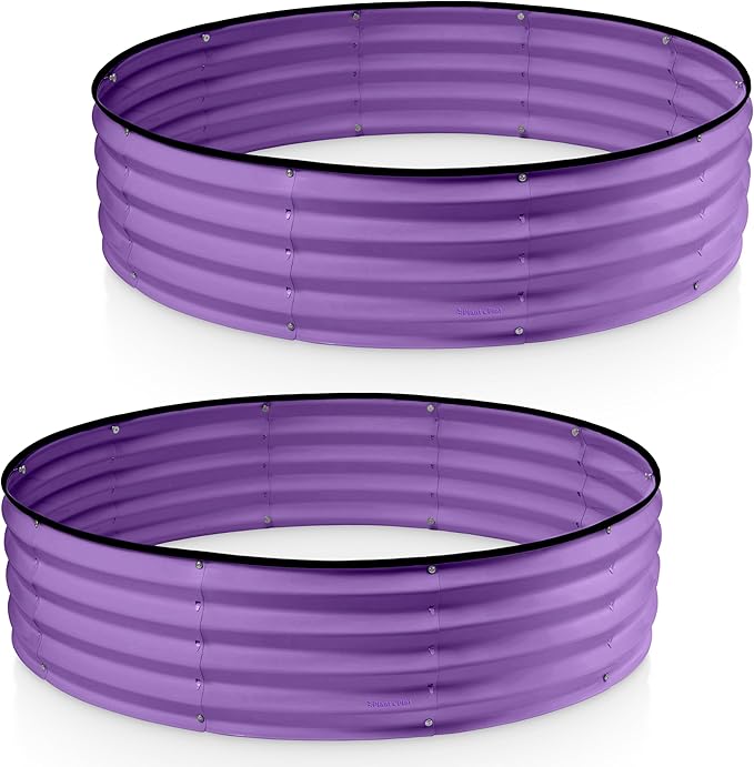 Round Galvanized Raised Garden Bed // 4×4×1 ft (2-Pack) Galvanized Raised Garden Beds Outdoor for Gardening, Vegetables, Flowers // Patented Tool-Free Design Round Planter (Purple)