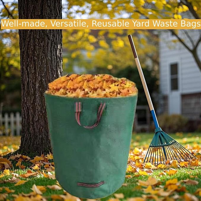Leaf Collector & Leaf Bag 2-Pack | 106 Gallon Reusable Standable Yard Waste Bags | Portable Durable Garden Clippings Container with 4 Handles for Lawn Care, Camping & Recycling