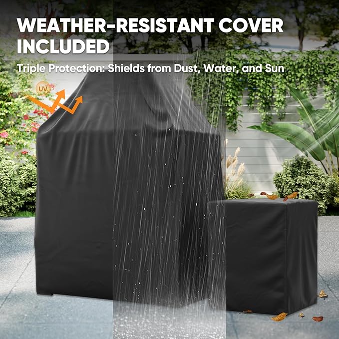 35'' Outdoor Propane Fireplace with Tank Storage & Mesh Door, CSA Certified 50,000 BTU Patio Firepit with Dust Cover for Garden, Backyard and Balcony, Black/Gray