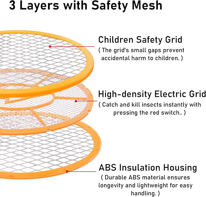 Electric Fly Swatter Handheld Bug Zapper - Indoor Outdoor Zapping Racket for Pest Mosquito & Flies - Battery Powered Safe to Touch with 3-Layer Safety Mesh, Standard Size, Pack of 2