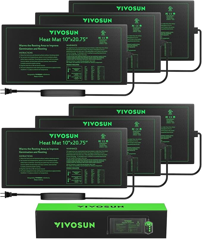 VIVOSUN 6-Pack 10" x 20.75" Durable Waterproof Seedling Heat Mat, UL & MET-Certified Warm Hydroponic Heating Pad for Germination, Indoor Gardening, Greenhouse