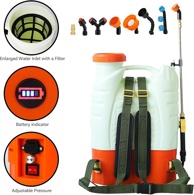 Battery Powered Backpack Sprayer 4 Gallon Lawn Garden Sprayer,100 PSI Adjustable Pressure with 8 Nozzles and 2 Wands, Weed Yard Sprayer for Lawn, Garden, Cleaning