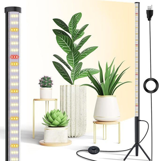 Standing Grow Lights for Indoor Plants Full Spectrum with 42W, 216 LEDs & 4ft Height,T10 Vertical Tall Plant Lights with On/Off Switch and Tripod Floor Stand for Large House Plants Growing