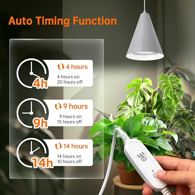Hanging Grow Light, 25W Full Spectrum Plant Lights for Indoor Plants, 16.4FT Power Cord, 5000K with Timer Function