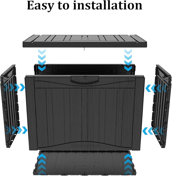 31 Gallon Deck Box, Resin Outdoor Indoor Waterproof Storage Box, Lockable Storage Box With Handle for Patio Furniture - Garden Tools - Swimming Pool Tools UV-Resistant, Black