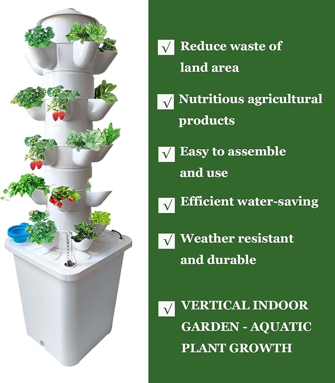 5 Layer 25 Pots Vertical Hydroponic Tower System, Hydroponic Grow Tower Kit with Water Pump & Timer Including & Smart Plug, for Vegetable Herb Fruit, Gardening Lover Plants Grow Kit Tower
