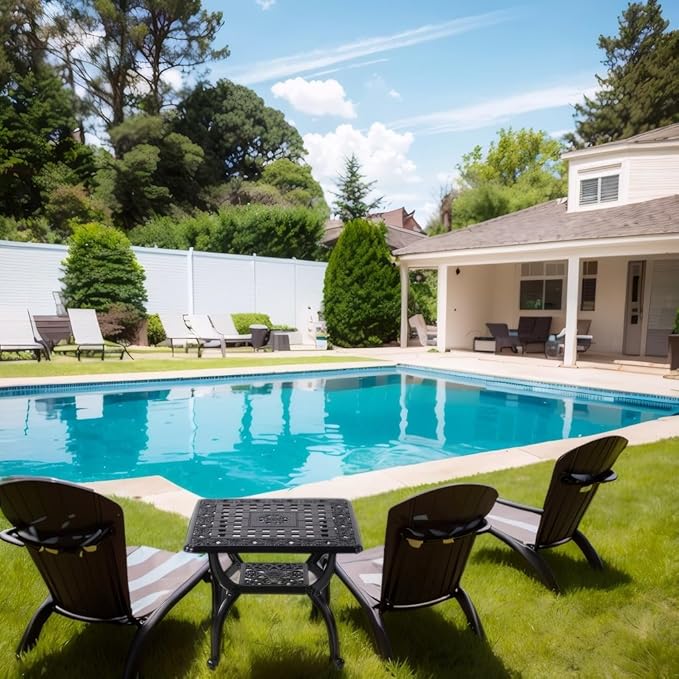 Cast Aluminum Outdoor Side Table,Small Patio Table,Outdoor Coffee Tables for Patio,Garden,Balcony, for All Weather (Black, Square)