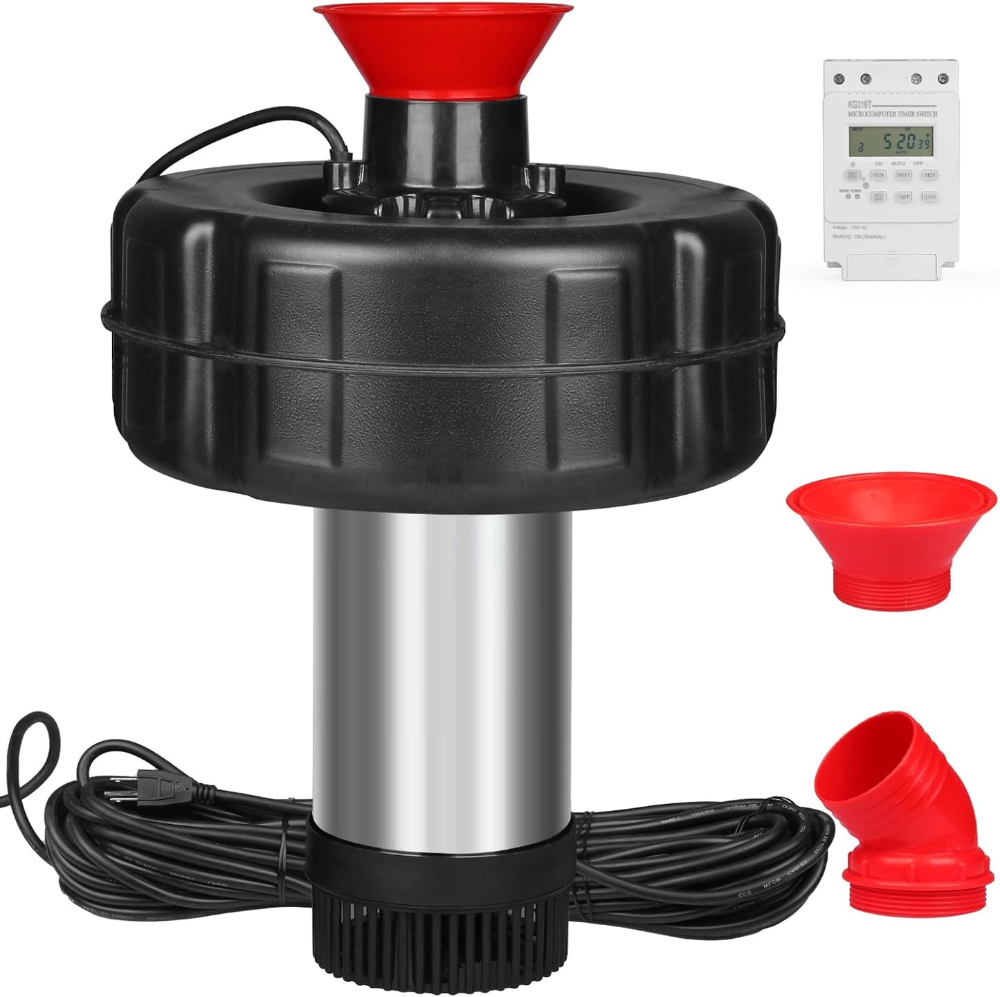 15000 GPH Pond Fountain Aerator, Fully Automatic 1HP 750W 110V Stainless Steel Floating Fountain and Water Pond Aerator Fit for Outdoor Large Ponds and Lake Jet System with 100 FT Power Cord & Timer