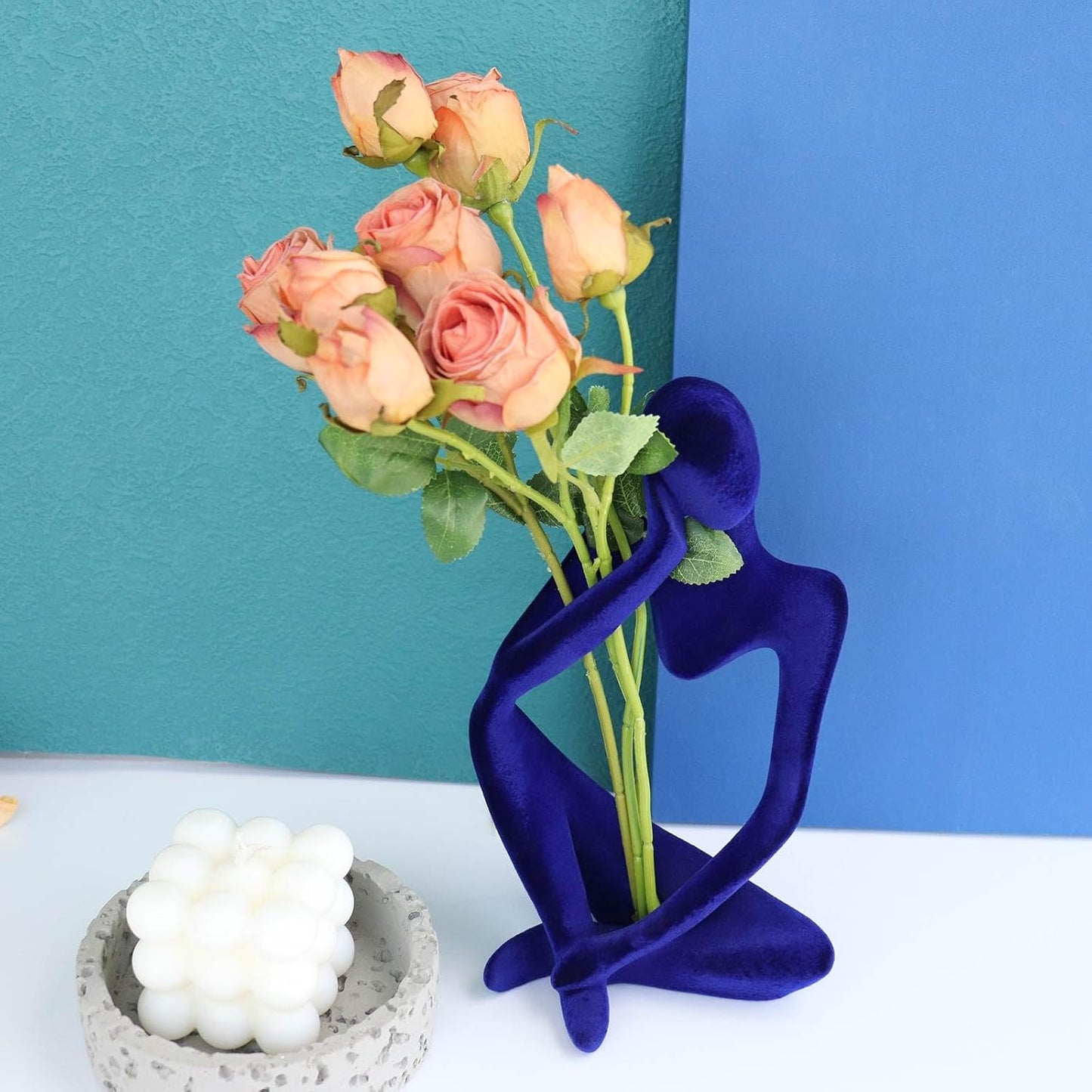 Abstract Thinker Statues and Sculptures, Resin Blue Flocked Thinker Statue Ornaments, Housewarming Gifts, Modern Figurines Decor for Living Room Dining Room Bathroom Office Desk