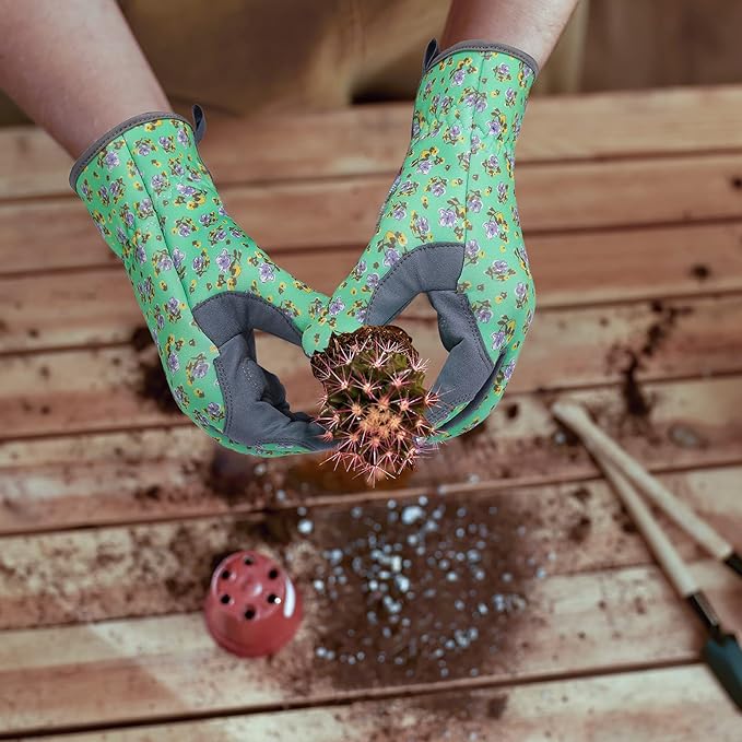 Bamllum Leather Gardening Gloves for Women - Working Gloves for Weeding, Digging, Planting, Raking and Pruning