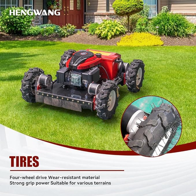 Remote Control Lawn Mower Electric Start 30° Climbing Four-Wheel Drive 7.5HP All Terrain Grass Cutter Yard Mower (HW-196-55JY)