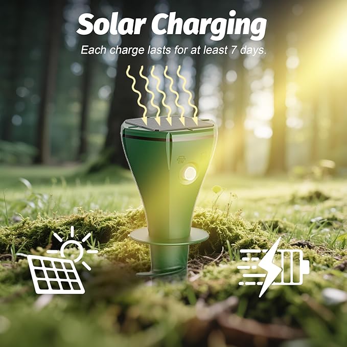 Mole Repeller for Lawns，Solar Powered Vole Repellent Ultrasonic Pest Control Stake, Waterproof Sonic Pulse Deterrent for Gopher Vole Snake in Lawn, Garden & Yard