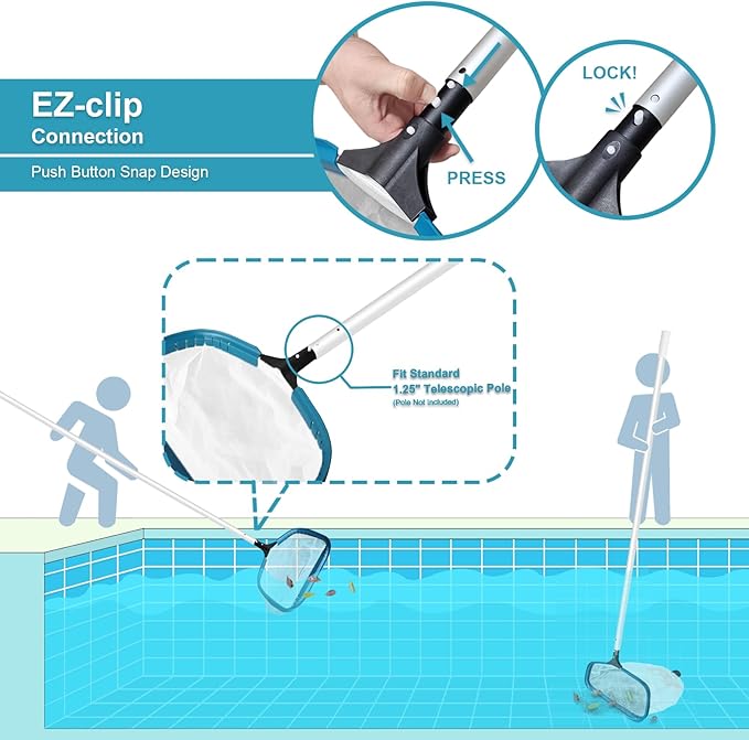 POOLWHALE Pool Net - Professional 20" Swimming Pool Leaf Skimmer Rake, Aluminum Frame Deep Nylon Bag, Ultra Fine Mesh Nets for Cleaning Leaves, Sand, Pollen, Finest Debris (No Pole)