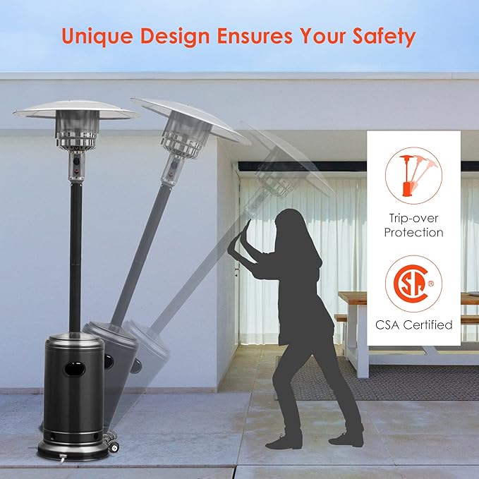 Giantex 50,000 BTU Propane Patio Heater for Outdoor Use With Wheels, Heat Lamp, Trip-over Protection & CSA Certified for Commercial and Household (Black)