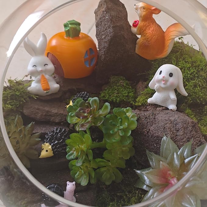 Kai Dream 39 Pcs Fairy Garden Kit - Rabbits and Carrots House,Bunnies Themed Mini Resin Figurines Indoor or Outdoor Decoration,Plant House or Patio Micro Landscapes Décor