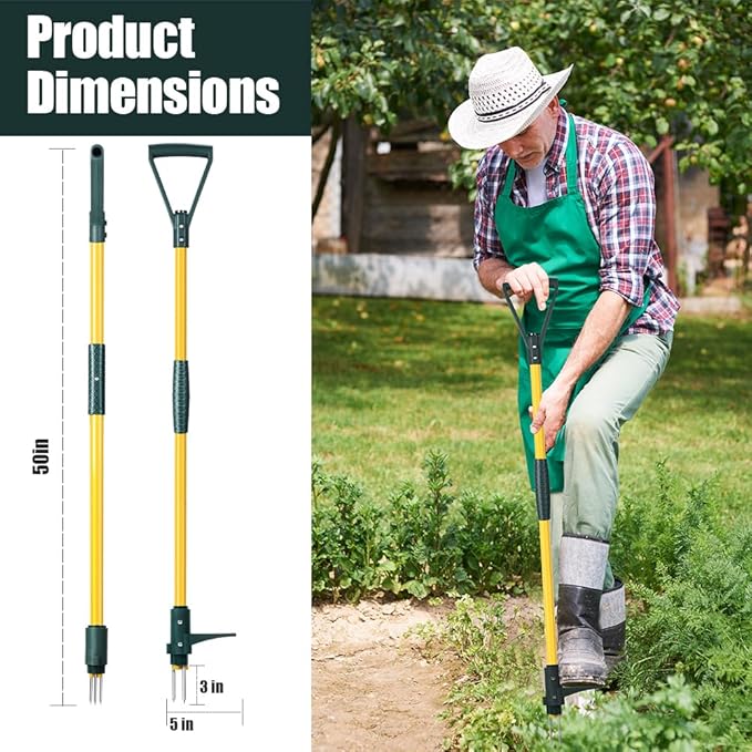Weed Puller Tool, 50IN Long Handle 3 Claws Stand Up Weeder, Extra Thickened Stainless Steel Shaft Garden Weeding Tool,Remove the Roots of Thistles, Crabgrass, Dandelions, and Blackberries, etc.