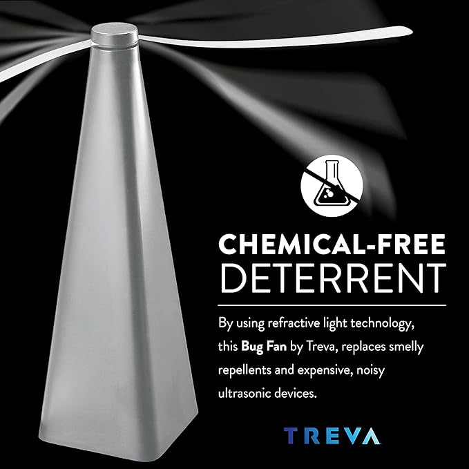 Treva Bug Fan Fly Repellent/Deterrent with Holographic Blades to Clear Bugs, Mosquitoes, and Flies, Battery Powered Fly Fan