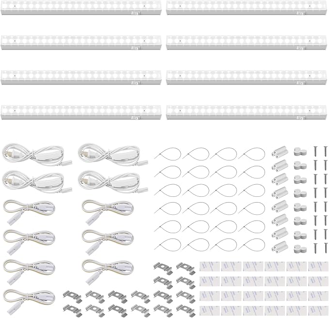 Barrina Grow Lights for Indoor Plants, 1ft Plant Lights for Indoor Growing, 5000K White Full Spectrum Grow Light, Individual Switch, T5 Grow Light Strip, Plug and Play, 8-Pack