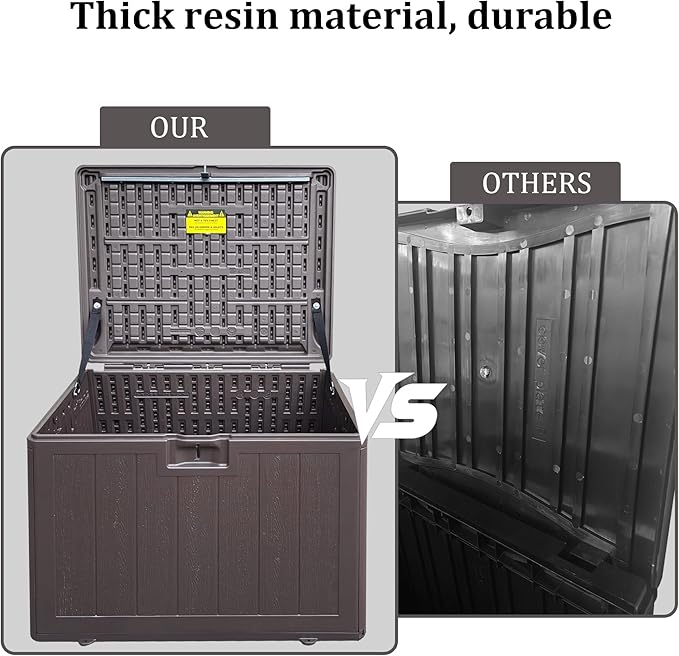33GAL Brown Blow - Molded Outdoor Deck Box with Lockable Lid - Waterproof, SGS - Certified UV Resistance, Durable Construction for Garden Tool and Pool Accessory Storage, Simple Assembly