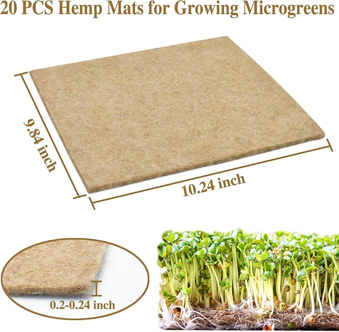 Halatool 20PCS Jute Grow Mat,Hemp Mats for Growing Microgreens 10" X 10" Hydroponic Grow Pads for Micro Greens Growing Trays,Indoor Sprouting kit for Wheatgrass Sprouts