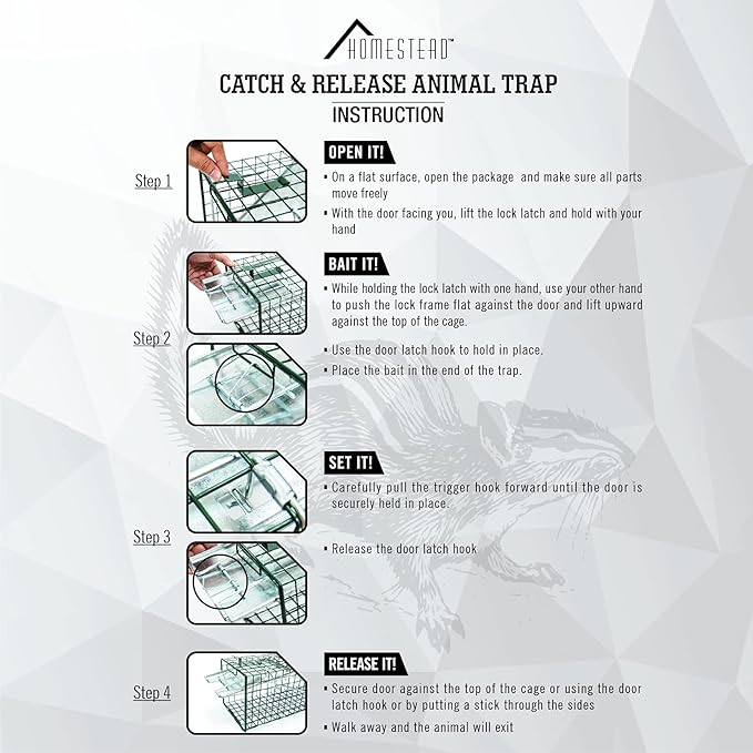 HOMESTEAD 32 Inch Live Animal Trap - Specialized for Raccoons, Opossums, Groundhogs, Skunks, Feral Cats, Squirrels - Humane Way Catch & Release Animal Trap