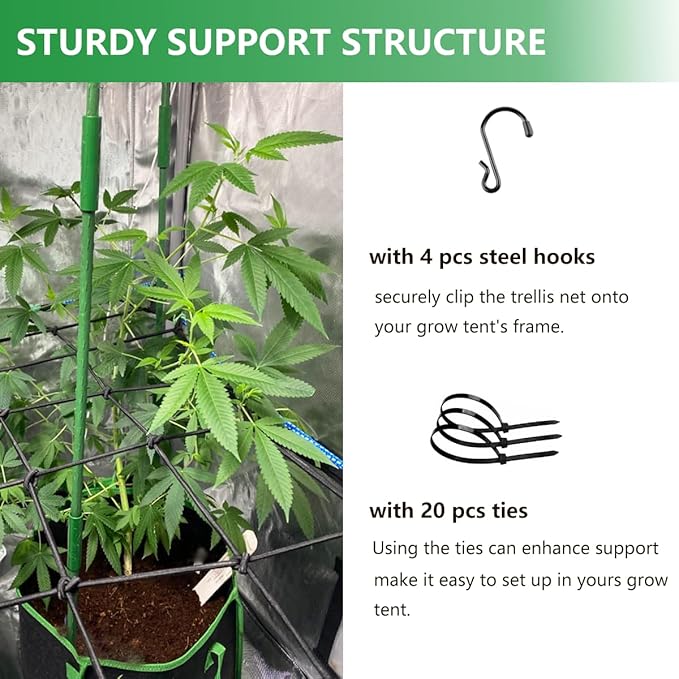 Trellis Netting, 5x5FT Elastic Trellis with 4 Hooks, Heavy-Duty Support for Indoor Plants, Gardening