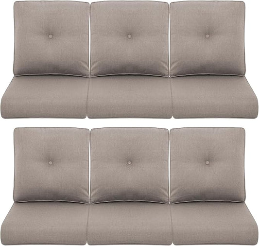 Patio Chair Cushions 6 Packs - Outside High Back Thick Water-Resistant Cushion 22x24 with Zipper Cover for Outdoor Glider Rocking Chairs Loveseat 3-Seater Couch Sofa – Grey/Buckle