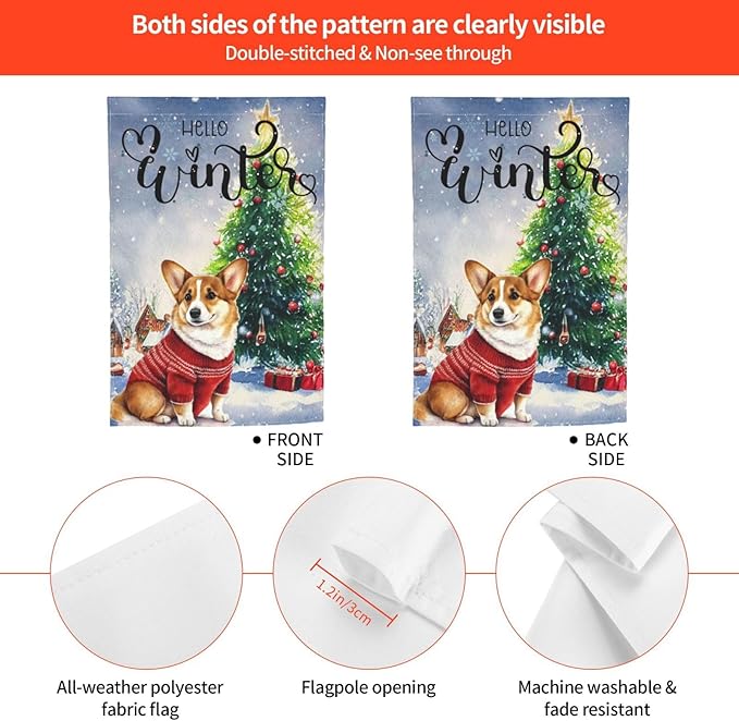 Hello Winter Merry Christmas Cute Pine Snow Garden Flag Welcome Party Outdoor Outside Decorations Picks Home House Garden Yard Decor 12x18 Inch