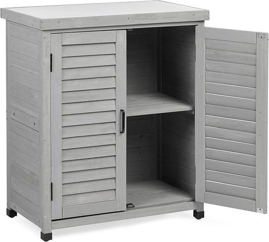 Potting Bench with Storage Cabinet and Metal Table Top for Outdoor Patio, Garden Furniture Wood Workstation (Accent Grey, 31x17x36)
