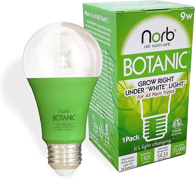 NorbBOTANIC A19 LED Grow Light – Full-Spectrum 9W Plant Light, Mimics Sunlight for Seed Germination, Optimal Indoor Plant Growth, Herbs, Tropical, Houseplants, High-Intensity, E26 Base